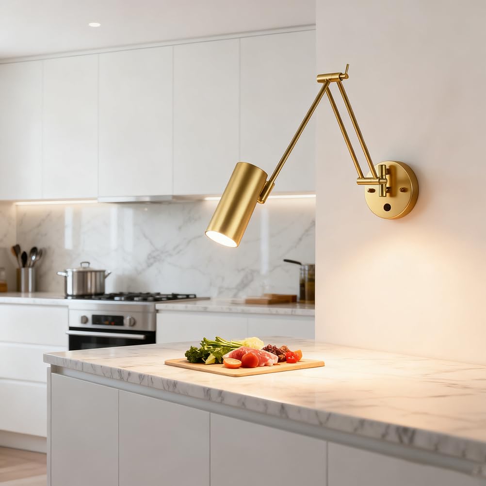 Schwenkarm Wandleuchte Leselampe Verstellbar mit E27 Fassung Nachttisch de Wall Scone Lange Dimmbar Wandlampe für Schlafzimmer Büro Studie Esszimmer,Schwarz,B1