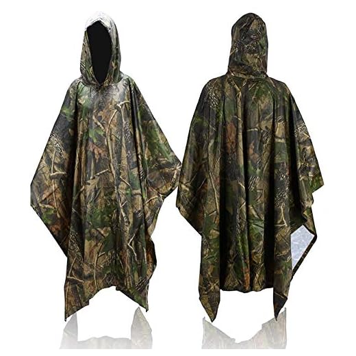 Favuit Camouflage Rain Poncho Ghillie Suit Waterproof Raincoat Military Army Style Poncho Multi Use Rip-Stop Shelter Tent