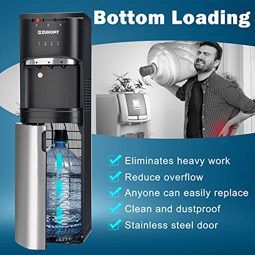Euhomy Bottom Loading Water Cooler Dispenser, Self Cleaning Stainless Steel Water Cooler For Home, Office, Living Room, 3 Or 5 Gallon Bottle, 3 Temperature Settings, Black - Thumbnail 6