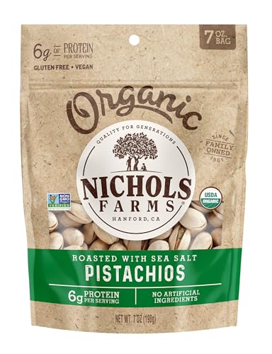 Image of Nichols Farms Organic InShell California Pistachios, Healthy Protein Snack, Roasted with Sea Salt - In Shell, 7oz (Pack of 3)
