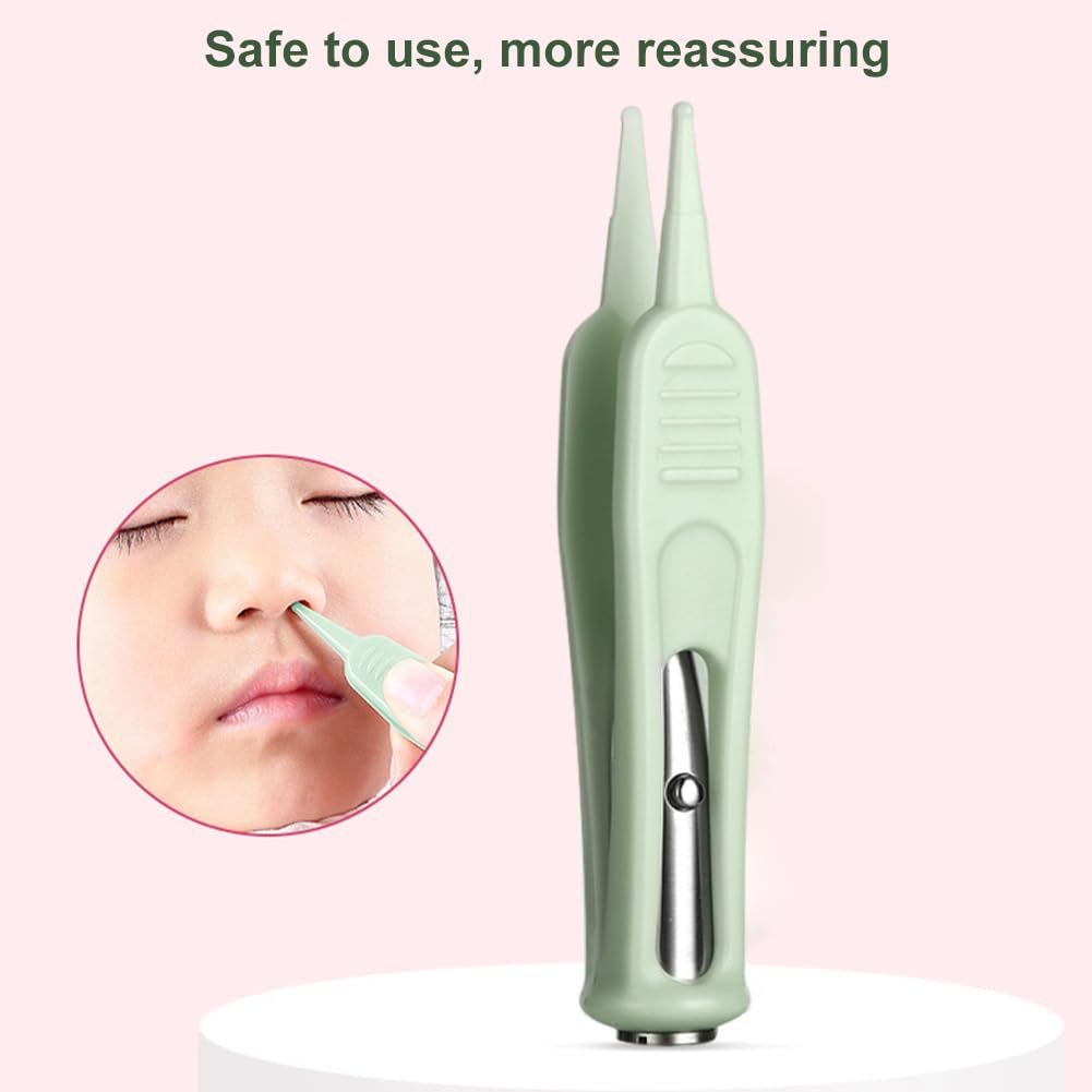 Nez Nettoyage Pince à Épiler avec Lumière LED,Pinces de Nettoyage du Nez,Oreille,Nombril,Pinces à Epiler pour Bébé,Pince à Épiler Plastique à Tête Ronde,Sécurité pour Bébé Brucelles,2PC