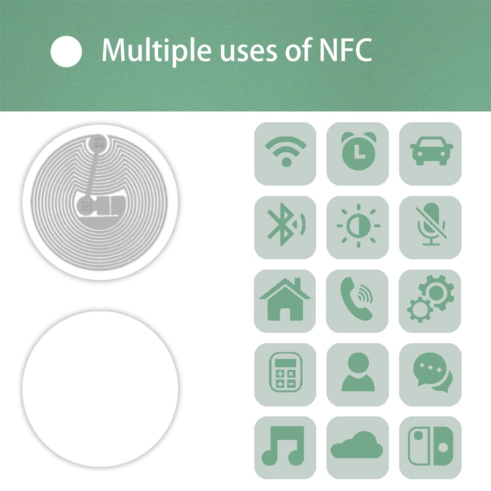 Naklejki NFC 215, Ntag215 NFC naklejki iOS NFC 215 tagów 504 bajtów pamięci, wielokrotnego zapisywania tagów NFC z klejem do automatyki domowej, doskonale współpracują ze wszystkimi telefonami