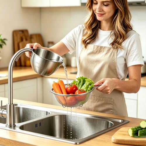 Stainless Steel Colander, 0.4 QT Easy to Clean Compact Versatile Stainless Steel Strainer with Mixing Bowl and Sturdy Handle,Lightweight Dishwasher Safe Colander Set for Fruits Vegetables - image 5
