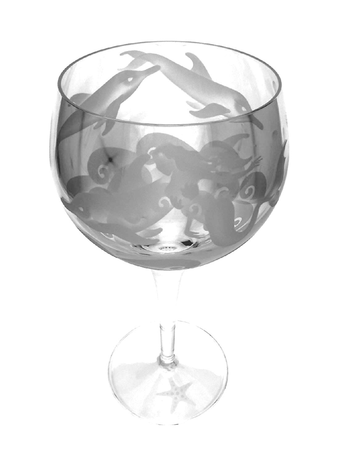 IncisoArt Hand Etched Italian Crystal Goblet Sandblasted (Sand Carved) Handmade Wine Water Glass Engraved (Mermaid Dolphins, 500 Milliliter (17 Ounce) Red Wine)