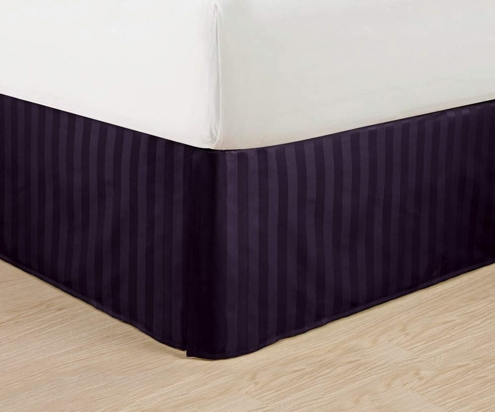 Wrinkle Free - Egyptian Quality STRIPE Bed Skirt - Pleated Tailored 14" Drop - All Sizes and Colors , Queen , Purple-image-4