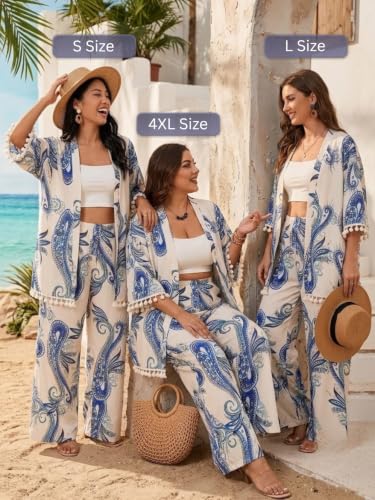 Image of Leriya Fashion Co Ord Set for Women Stylish | Summer Travel Co-Ord Set Short Sleeve Shirt & Wide-Leg Pant | Paisley Printed Stylish Casual Outfit for Summer Cord for Women | Dress for Woman