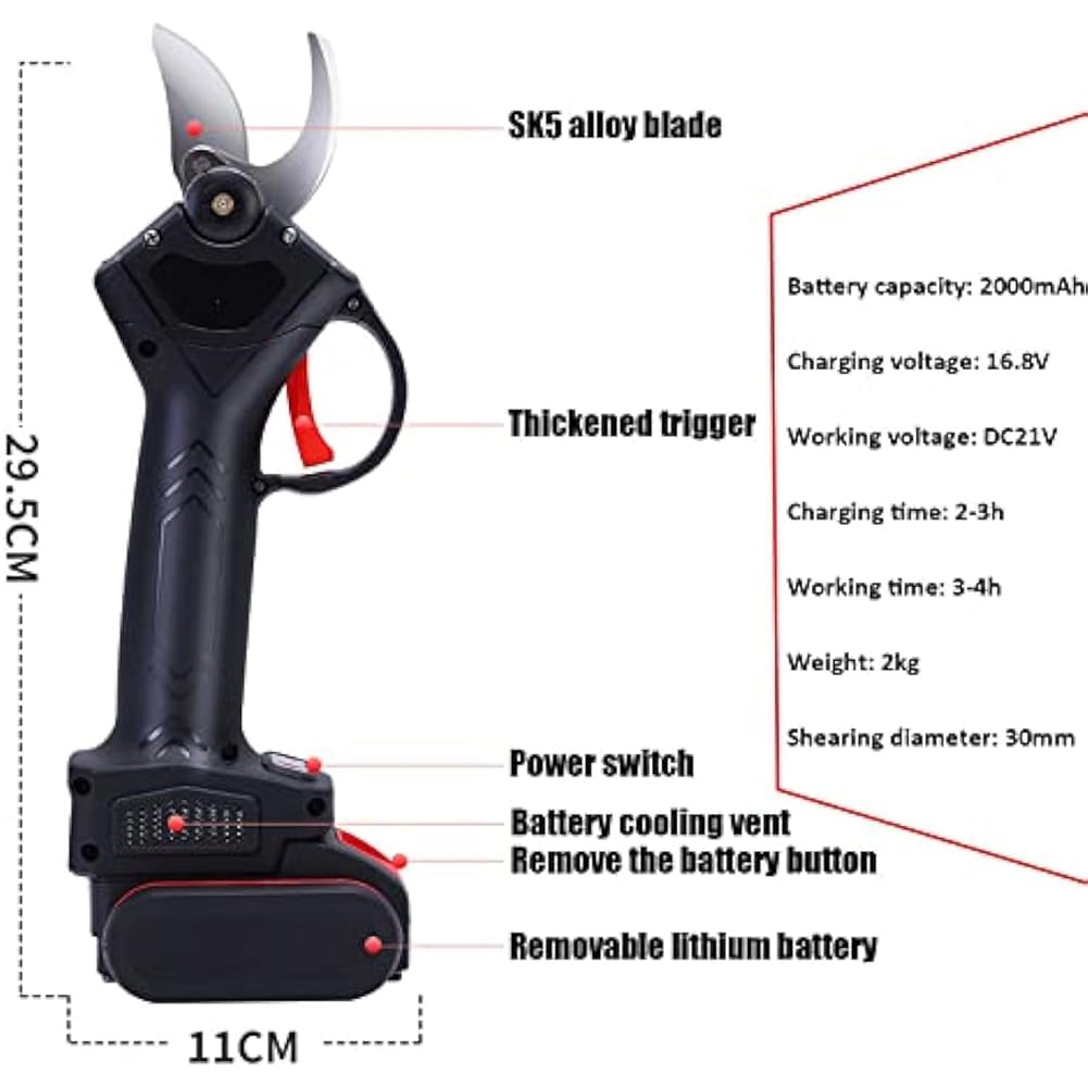 Tijeras de Podar Eléctricas con 2 Baterías de Gran Capacidad, Tijeras de Podar con Batería Inalámbrica de 48 V para Podar Árboles Sin Esfuerzo, Corta Ramas de hasta 50 mm de Diámetro