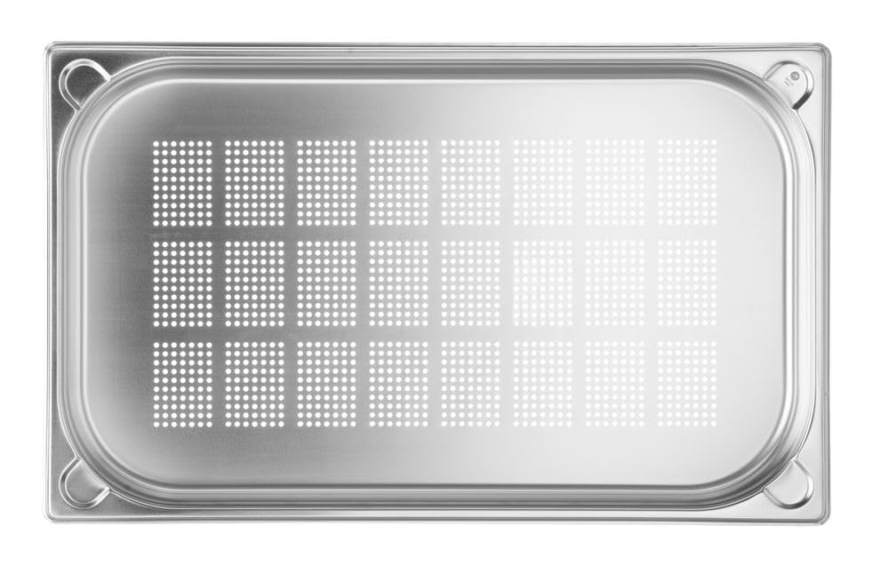 HENDI Recipiente Gastronorm GN 1/1 perforado, Kitchen Line, resistencia térmica -40 °C a 250 °C, apto para horno y baño maría, 5L, 530x325x(H) 40mm, acero inoxidable