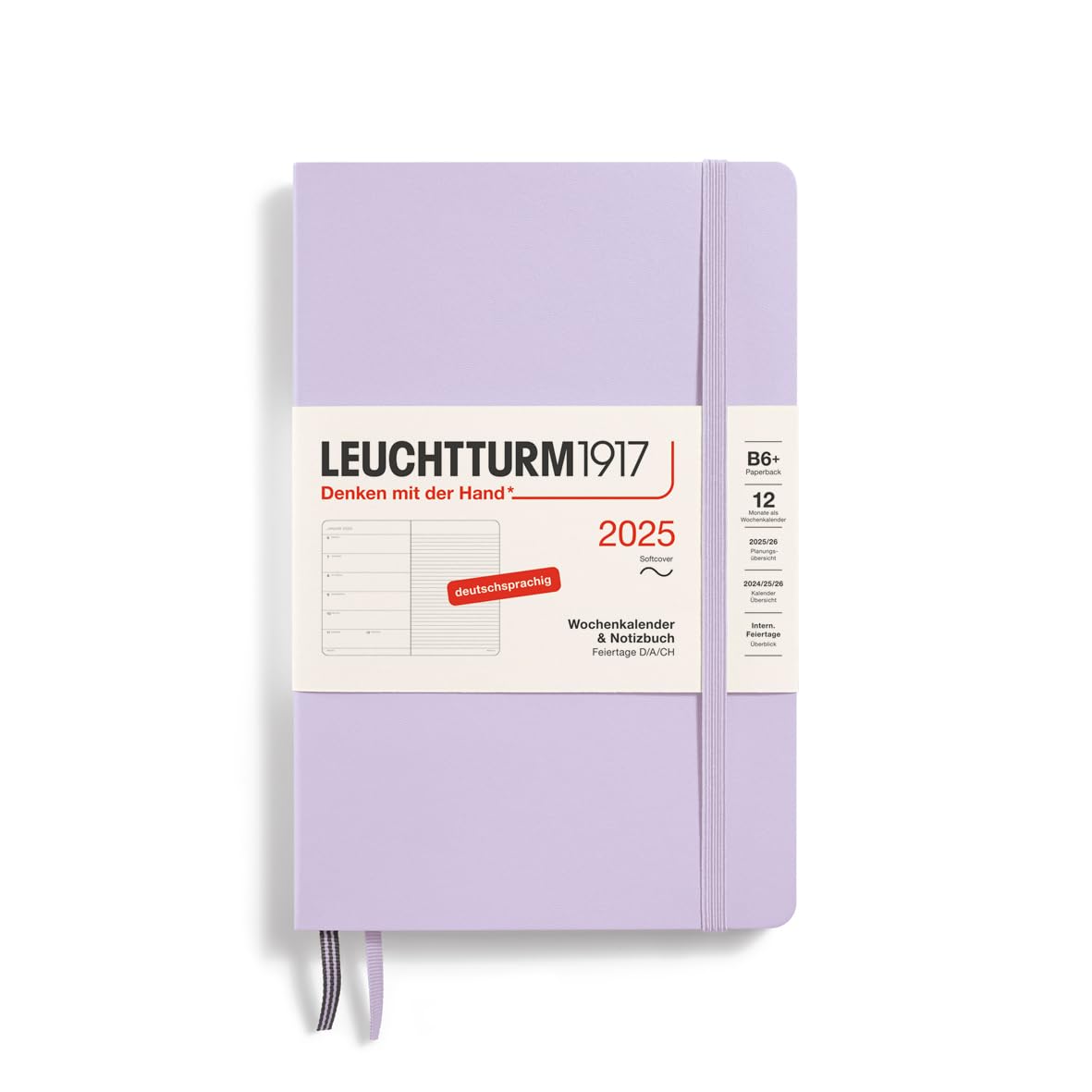 LEUCHTTURM1917 370520 Weekly Calendar & Notebook 2025, Paperback B6+ Softcover - 12-Month Planner, 80 g, Lined - Lilac