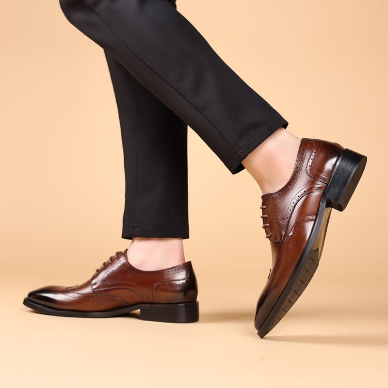 Brown Dress Shoes Mens Men's Dress Shoes Comfort Soft Men Oxford Leather Fashion Dress Sneakers Business Casual Shoe Anti-Slip Low Top Non Slip Prom2