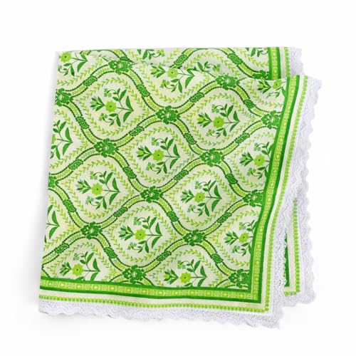 Image of FINGERCRAFT Cloth Napkins Set of 6 Cotton Linen Blend Fabric with Classic Lace 20x20 Inch Dinner Napkin Durable and Good Absorbency for Home, Hotels, Parties (Green Damask)