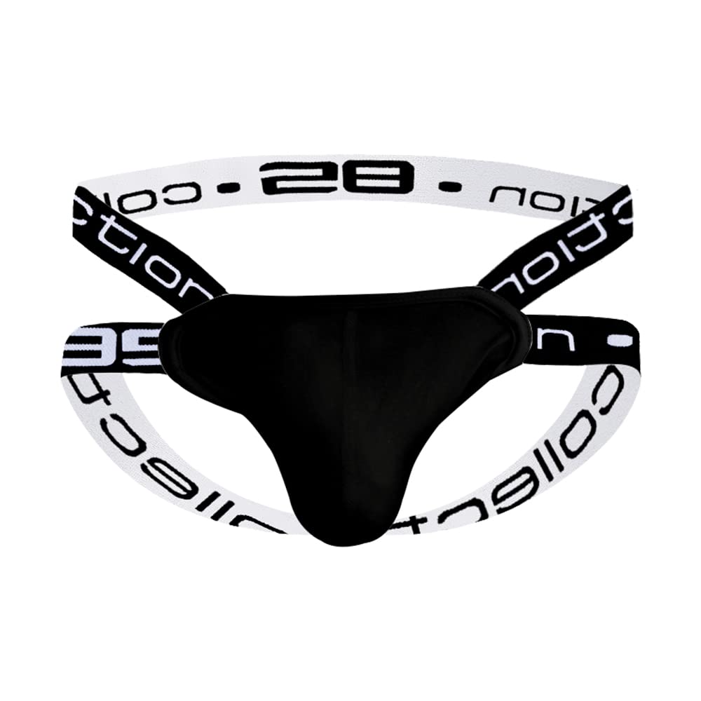 Evankin Men's Black Cotton Stretch Thong Sexy Underwear Jockstrap Athletic Supporters Breathable Underwear, M