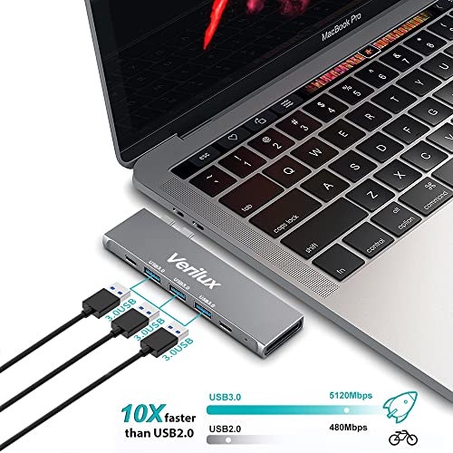 Image of Verilux USB C Hub Adapter,8 in 2 Multiport MacBook Pro USB-C Accessories with 3 USB 3.0 Ports,4K HDMI,TF /SD Card Reader,Thunderbolt 3 Port,USB-C Port,100W PD Port for 13 15 16 inch MacBook