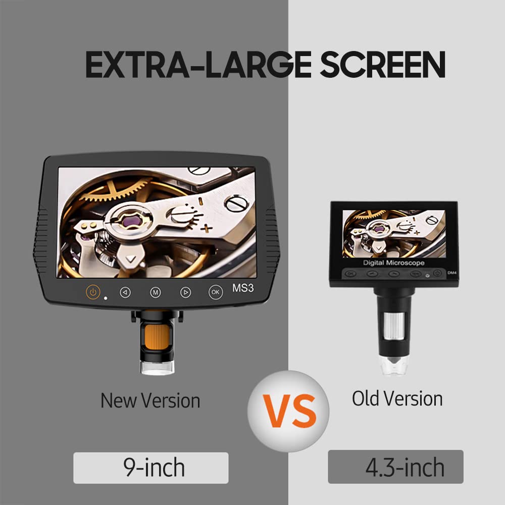 Walmeck Videomikroskop, LCD-Bildschirm, 9 Zoll, 1080P, Digitales Mikroskop mit 1000-fachem Zoom, Verstellbares Rad, LED-Leichtmetall-Ständer für Elektronikreparatur, Industrielle