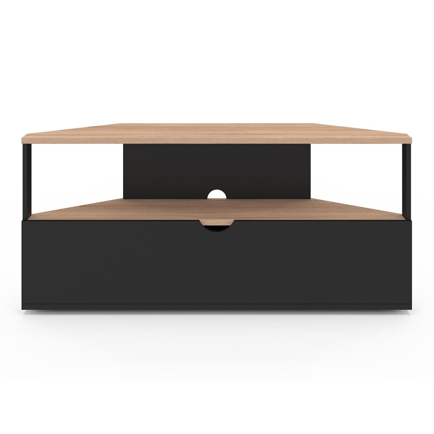 IDMarket - Meuble TV 100 cm d'angle ELI Bois façon hêtre et Noir
