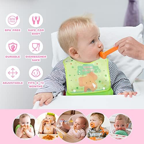Vicloon Baby Bibs Plastic Feeding Bibs, 3 PCS Baby Weaning Bibs Feeding