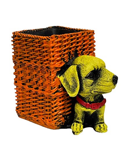 Image of AUGEN Pen Stand Decorative Hand Painted Puppy, Dog Design Stationery Holder | Gift Item | Table Top Decor (1033)