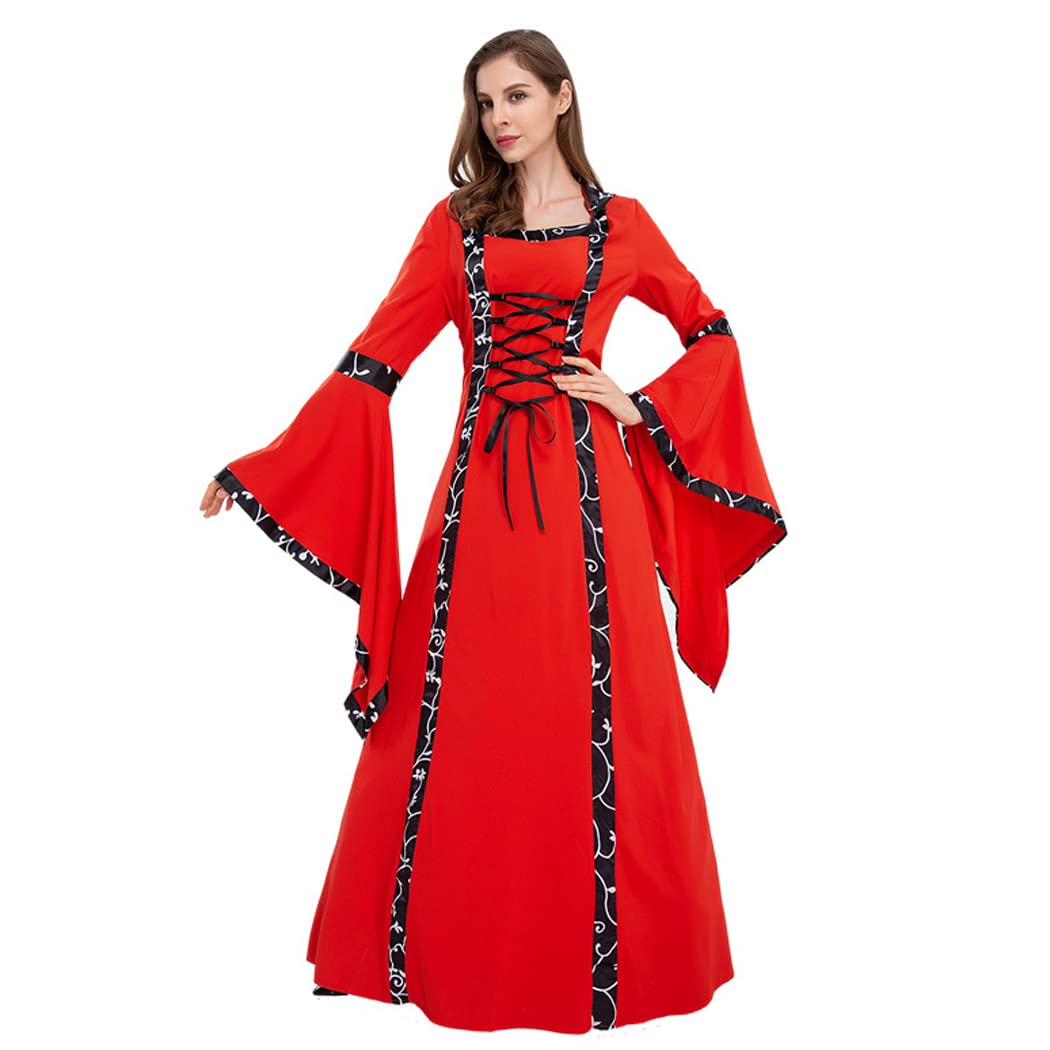 Kobiety Halloween retro kostium sądowy średniowieczny gotycki trąbka rękaw sukienka z kapturem dla dorosłych przebranie na karnawał akcesoria