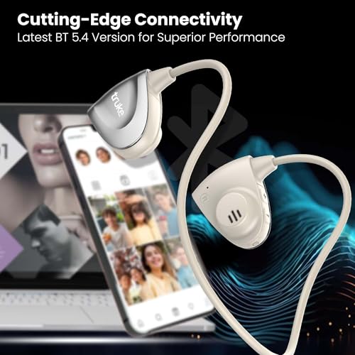 Image of truke Yoga Beat Open Ear Neckband with 360-degree Titanium Alloy Flex Comfort, 14.2mm Drivers, 30H Playtime, Dual Mic for Crystal-Clear Calls, Fast Charging, BT 5.4 (Beige Gold)