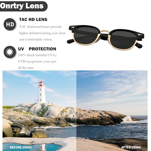 Onrtry Classic Polarized Sunglasses for Men Women Semi-Rimless Frame Sun Glasses Fashion Retro Designer Shades4