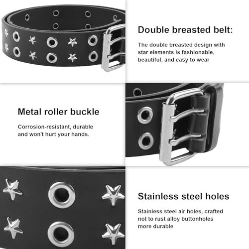 Y2k Star Belt, Y2k Belts for Women,Black Studded Punk EMO Grunge Goth Belts with Star Pants Chains4