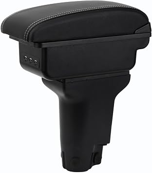 AULPHIKE Compatible with Fiat 500 Armrest 2012-2025 Car Center Console Organizer Armrests Double Layer Storage with 3 USBBlack with White