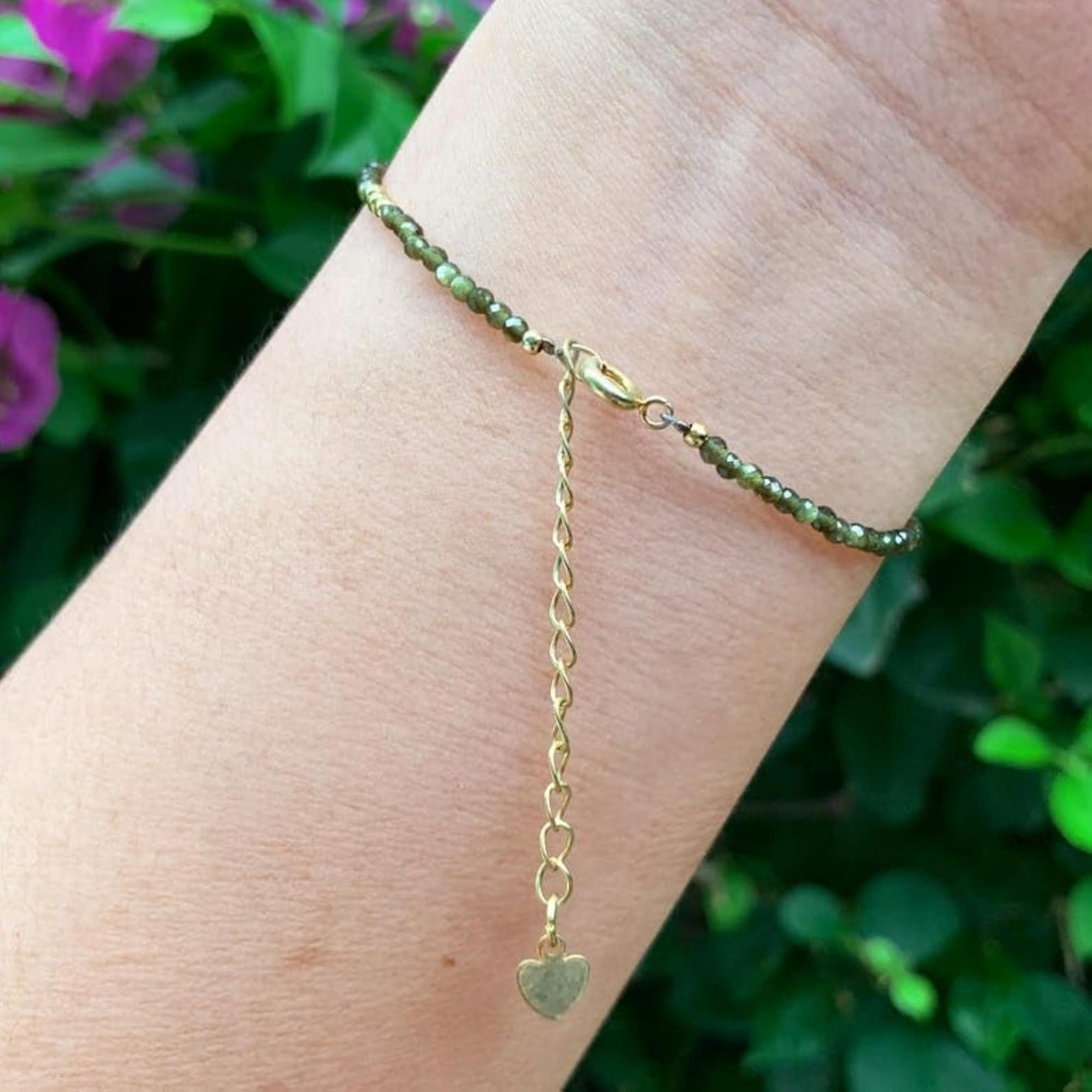 Green Obsidian Round Beaded Bracelet, Adjustable Gold Lock