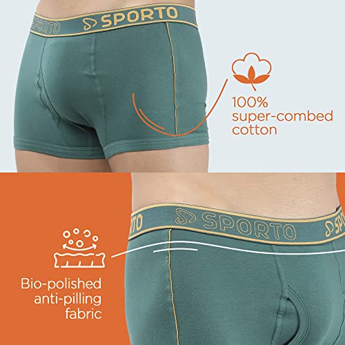 Image of sporto Men's Mid-Rise Super Soft & Comfortable Solid Cotton Square Trunks with No-Fold & No-Pinch Elastic Waistband (Combo Pack)