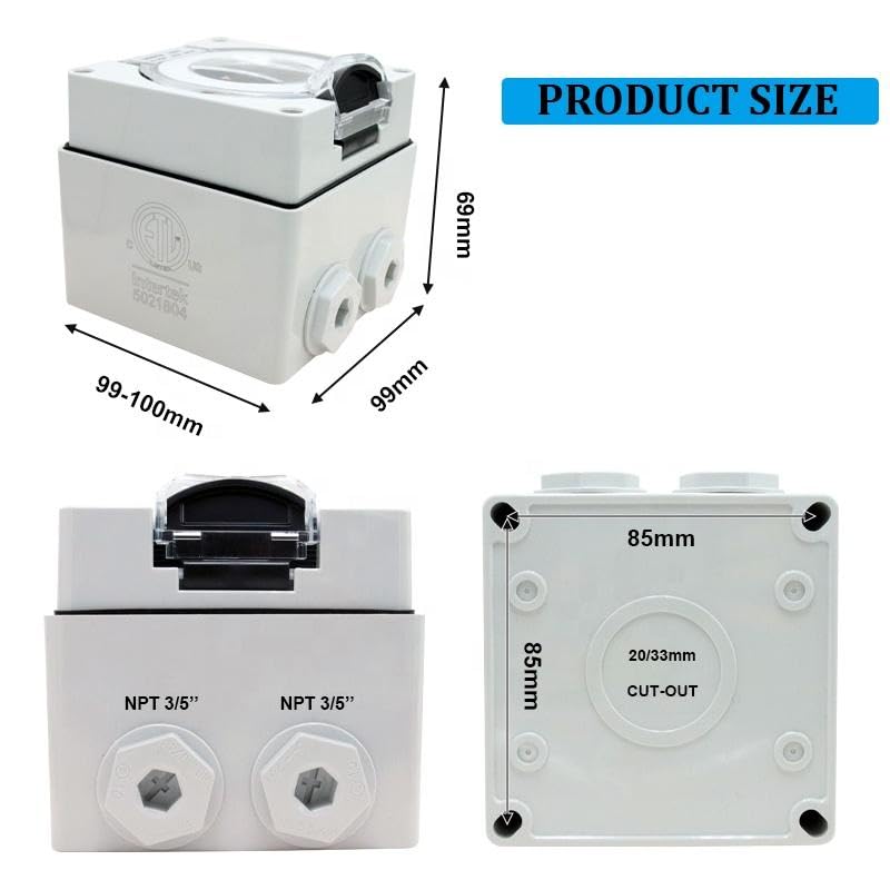 NEMA L6-30P Power Inlet Box, 30A 250V Outdoor Weatherproof Wall Socket, 12500W Generator Plug for Industrial Use