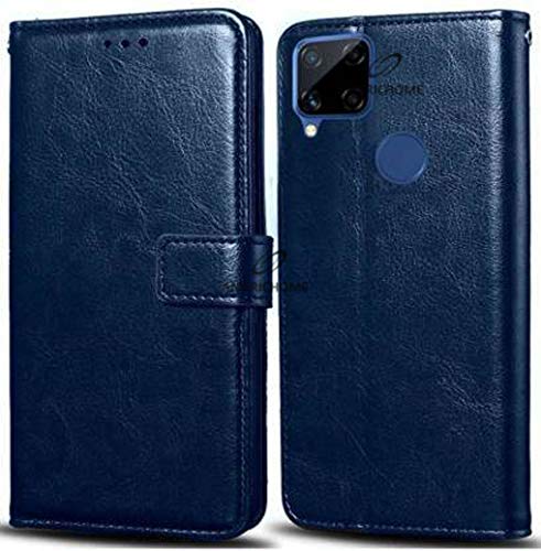 Image of Inside Rubber TPU with Card Pockets Magnetic Closure Protection Compatible with Realme C15,RMX2180 (Blue)