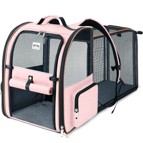 Image of Large Cat Backpack Carrier Expandable Pet Carrier Backpack for Small Medium Cats Fit Up to 18 Lbs, Foldable Puppy Backpack Carrier for Travel, Hiking (Pink, 12.6 inch L x 11.2 inch W x 16.5 inch H)