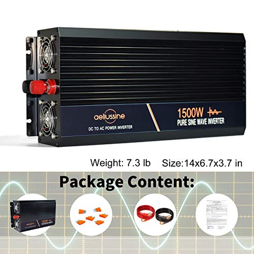 aeliussine 1500 watt Pure Sine Wave Inverter 24v dc to ac 110v 120v with LCD Display Power Inverter for Car Off Grid Solar Power System (1500w24v LCD)