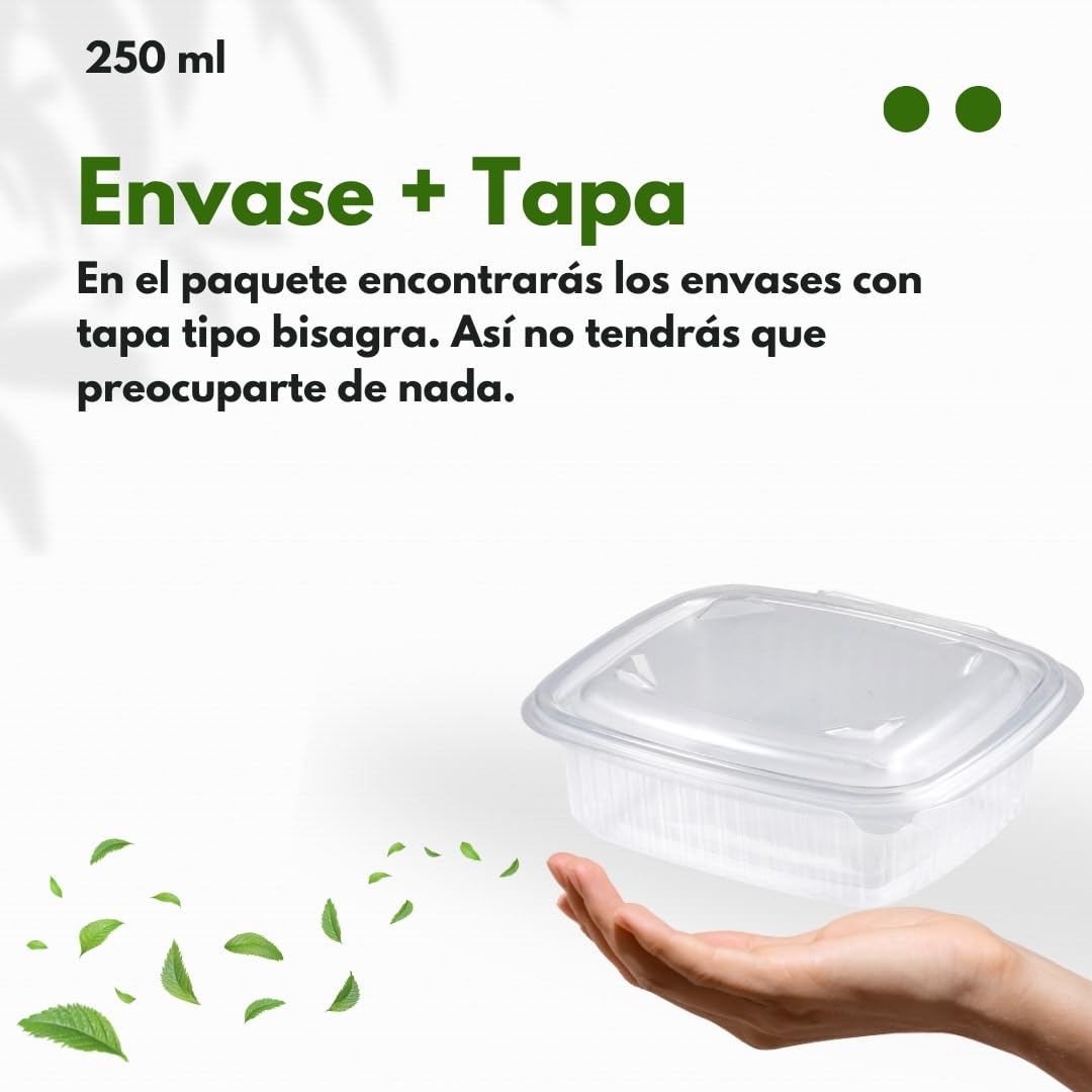 Envases para alimentos ecológicos de plástico reutilizable apto para el microondas y congelador con tapas de bisagra, Ideal para transportar comida, 250 ml, 600 uds