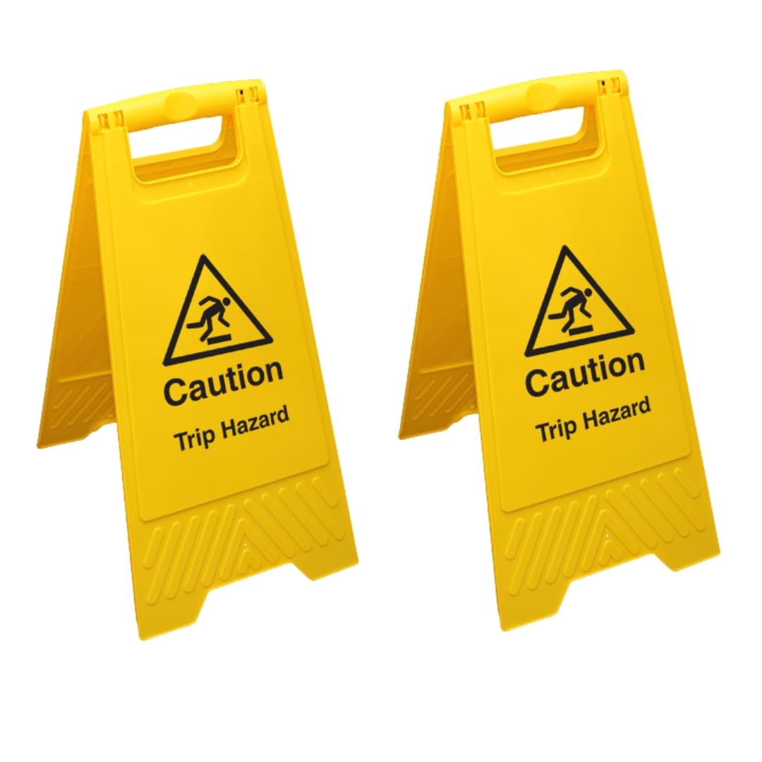 V Safety Caution Trip Hazard - Yellow Double Sided Wet Floor Sign Safety Sign Pack of 2