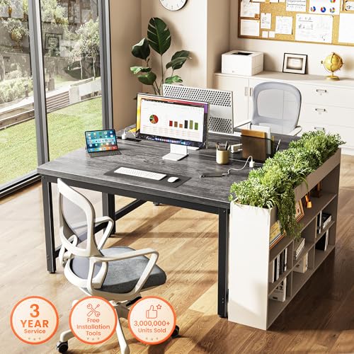 Image of Huuger 48 x 24 inch Desk with Power Outlets & USB-C, Deeper & Thicker Desktop, Robust Metal Tubes, Computer Desk, Heavy Duty Office Desk, Work Gaming Desk for Home Office, Grey