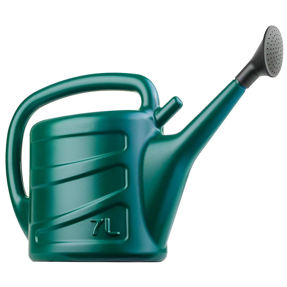 Concept4u Watering Can - Dark Green Plastic 7L Polyethylene Watering Can with Detachable Sprinkler Rose Head Durable & Lightweight Ideal for Garden, Flower, Bonsai Plants, Indoor & Outdoor, KD22119