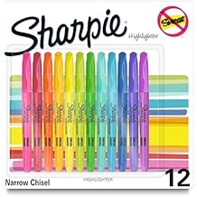 Sharpie Pocket Highlighters, Chisel Tip, Quick Dry, Assorted Fluorescent Colors, 12 Count - For Studying, Note-Taking, School, College, Office, Student & Teacher Supplies