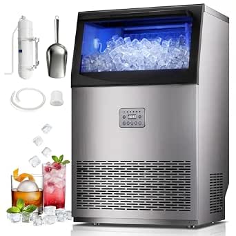 Commercial Ice Maker Machine, 150 Lbs/24H, 50 Cubes in 7-14 Mins, 50 Lbs Storage Capacity, Self-Cleaning Stainless Steel Ice Machine, Under Counter Freestanding Ice Maker for Home Cafe Bar Restaurant
