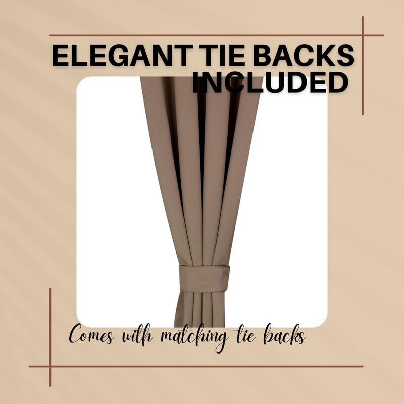 Vendola Blackout Window Curtains 5 Feet Long Set of 2 Curtains with Tie Back, Parda Windows, Solid Curtains for Living Room, Bedroom, 80-85% Blackout (5 Feet, Wallnut Whisper, Beige Colour) 2