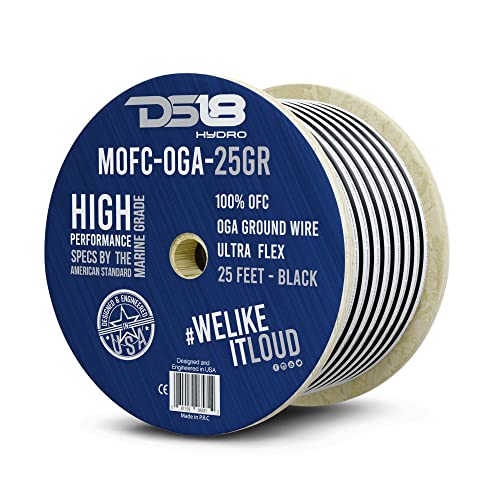 DS18 Hydro MOFC0GA25G Marine Wire 0 Gauge 25 ft Tinned 100% OFC Oxygen-Free Copper Marine Grade Black & White Amplifier Amp Power/Ground Cable 25 Feet UltraFlex