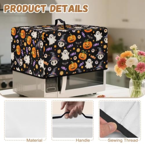 Image of Convection Oven Cover for Halloween Decor Smart Microwave Oven Cover for Countertop, L, 20.9 x 15.7 x 12.4 Inches, Cute Ghost Pumpkin Black