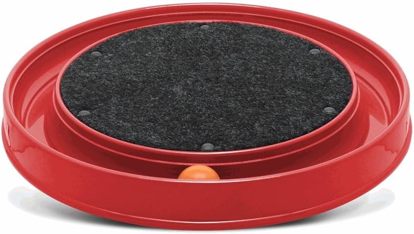 Round Cat Scratcher Toy with Ball – Interactive Scratching Carpet and Play Track for Stress Relief and Fun (RED)