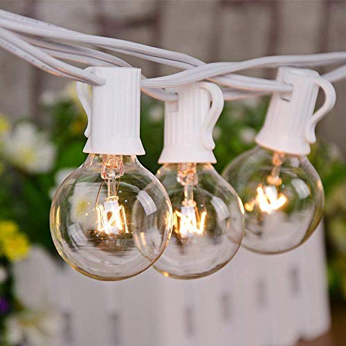 25Ft Outdoor String Lights, G40 Globe Patio Lights with 27 Warm White Incandescent Bulbs (2 Spare) Waterproof Hanging Outdoor Light UL Listed for Backyard Bistro Porch Garden Wedding Party - White by GOOTHY - Used condition - US$26.59