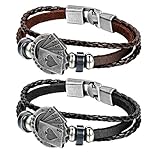 OIDEA 2pcs Mes Womens Punk Rock Poker Card Ace Charm Leather Braided Cuff Bangle,Couples Bracelet,Black,Brown,8.3 Inch