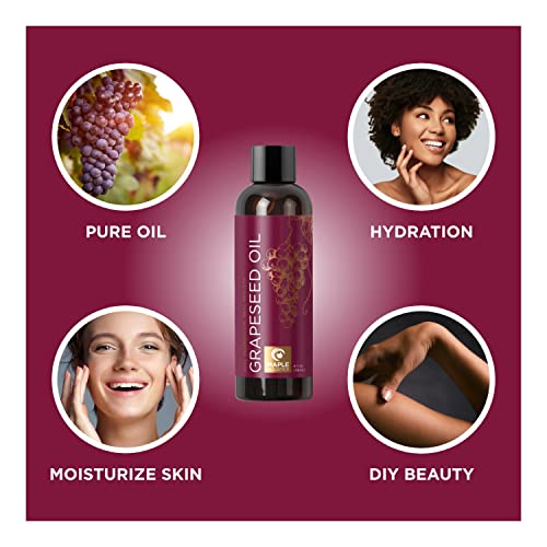 Pure Grapeseed Oil For Skin Care - Cold Pressed Grape Seed Oil Liquid For Skin With Moisturizing Carrier Oil For Essential Oils Mixing - Natural Vitamin E Anti Aging Body Oil For Dry Skin And Hair #TOP3