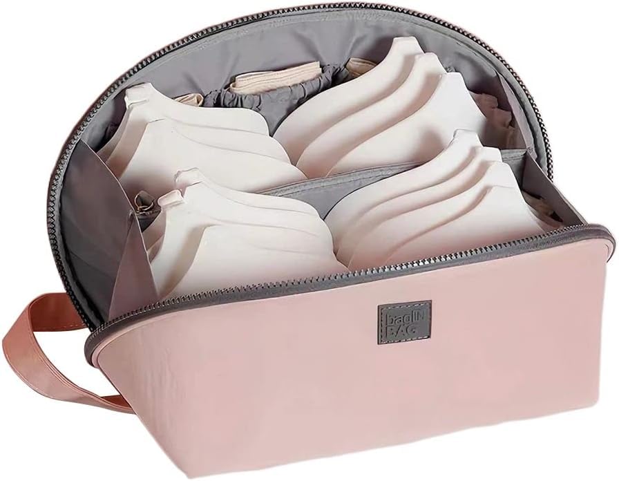 Bolsa Organizadora de Roupas Íntimas para Viagem – Impermeável, Portátil e Multifuncional – Ideal para Sutiãs, Calcinhas, Meias e Cosméticos - Cores Rosa e Cinza - SORTIDA