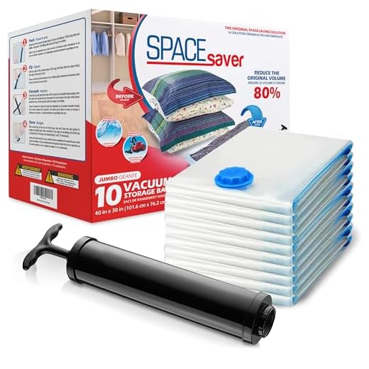 Spacesaver Vacuum Storage Bags (Jumbo 10 pack) Save 80% on Clothes Storage Space - Vacuum Sealer Bags for Comforters, Blankets, Bedding, Clothing - Compression Seal for Closet Storage. Pump for Travel.
