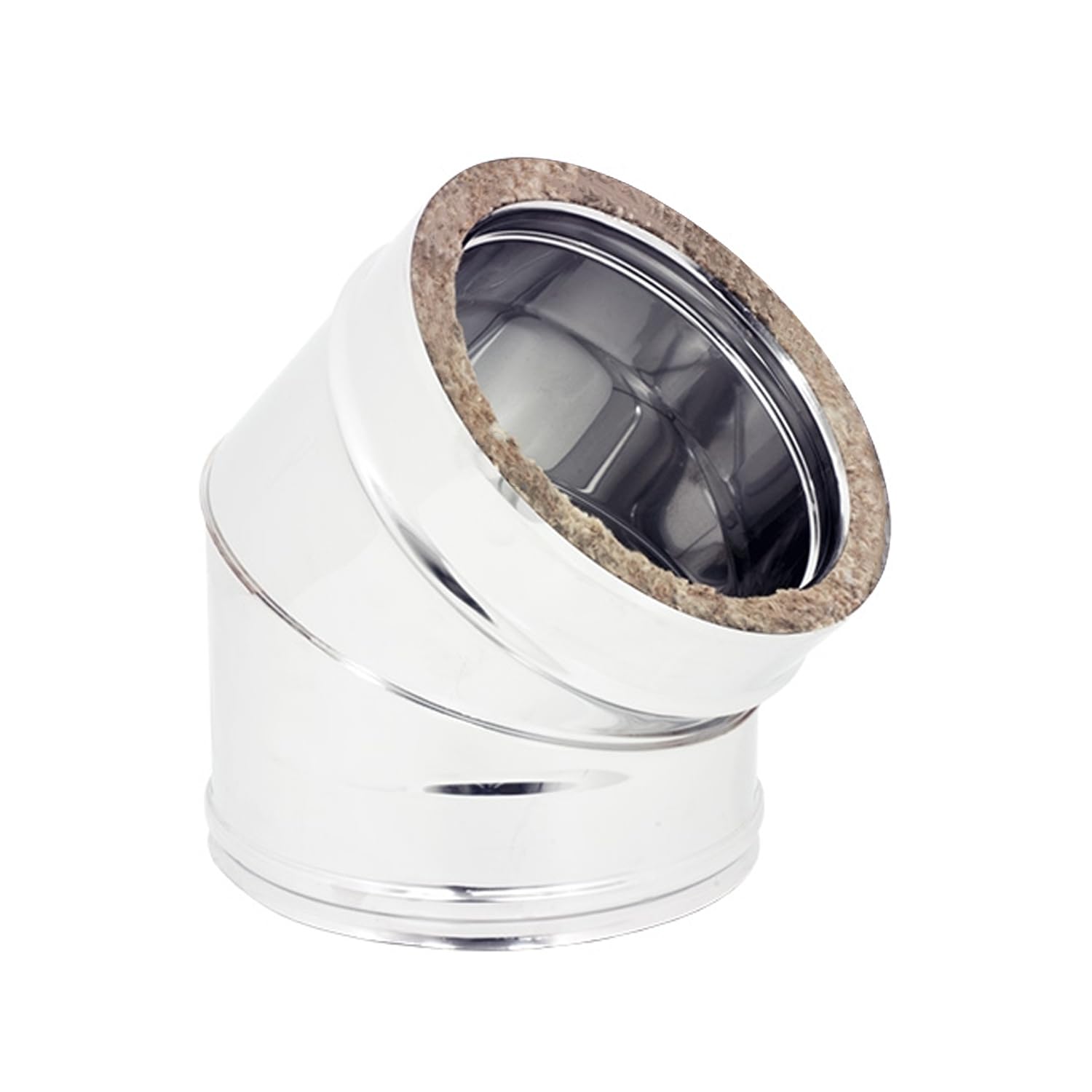 Curva Aperta Doppia Parete 45° Coibentata Acciaio INOX Gomito Per Canna Fumaria (DN 150/200)