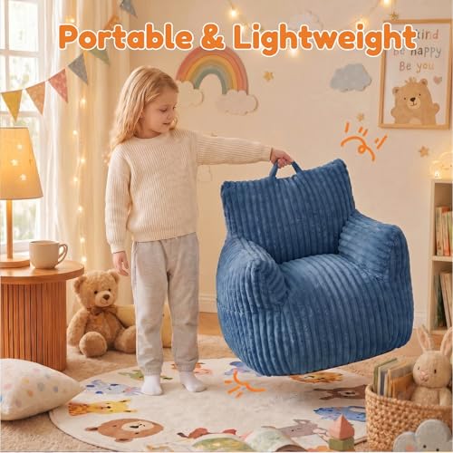 MaxiBean Kids Teens Faux Fur Bean Bag Chair, Memory Foam, Blue, Small by MaxiBean - Used condition - Image 7
