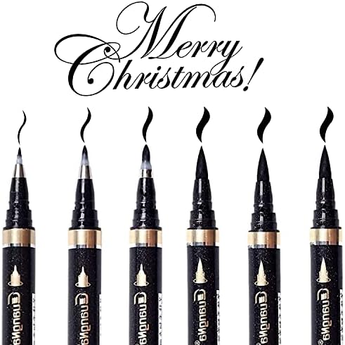 Calligraphy Pens,6 Pack Caligraphy Beginners set Caligraphy Pens for Writing, for Beginners Writing, Sketching, Illustration, Refillable Black Brush Marker Pens,Black Pen Art Writing pens,4 Sizes (A)